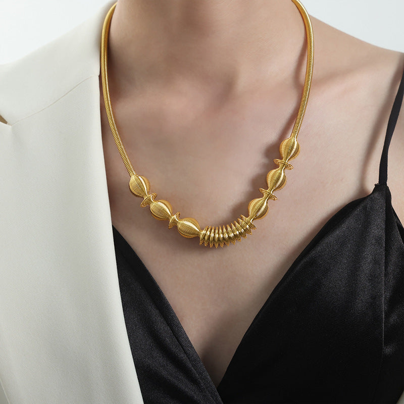 New high-end fashion personalized design retro temperament titanium steel gold-plated pendant necklace jewelry female pp