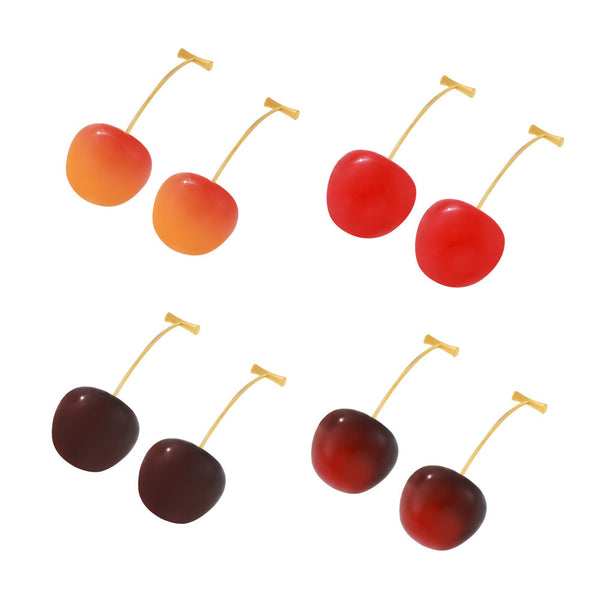 Small fresh cherry long earrings female personality Internet celebrity stainless steel resin cherries creative temperament stud earrings
