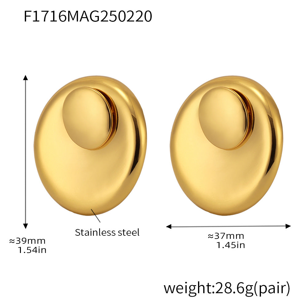 Exclusive stainless steel plated 18k real gold round stud earrings exaggerated vortex ring jewelry fashion set