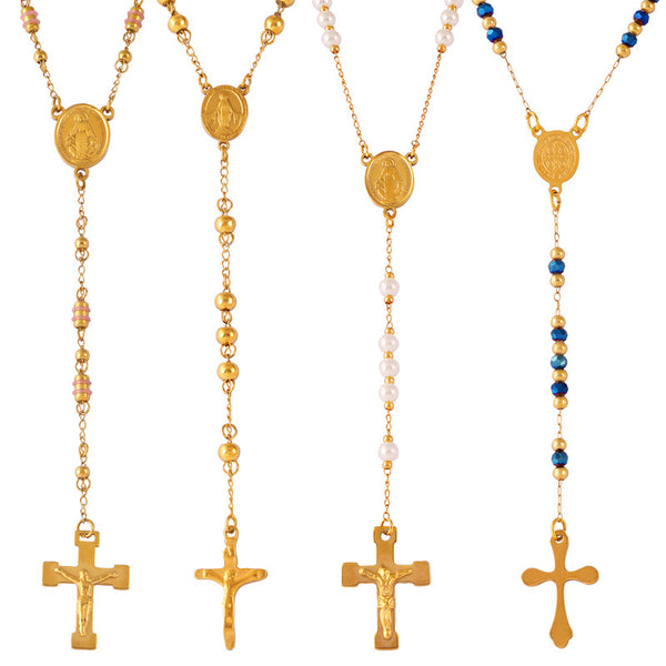 Vintage cold wind personality hip hop niche necklace relief round brand fringed cross pendant titanium steel gold-plated jewelry