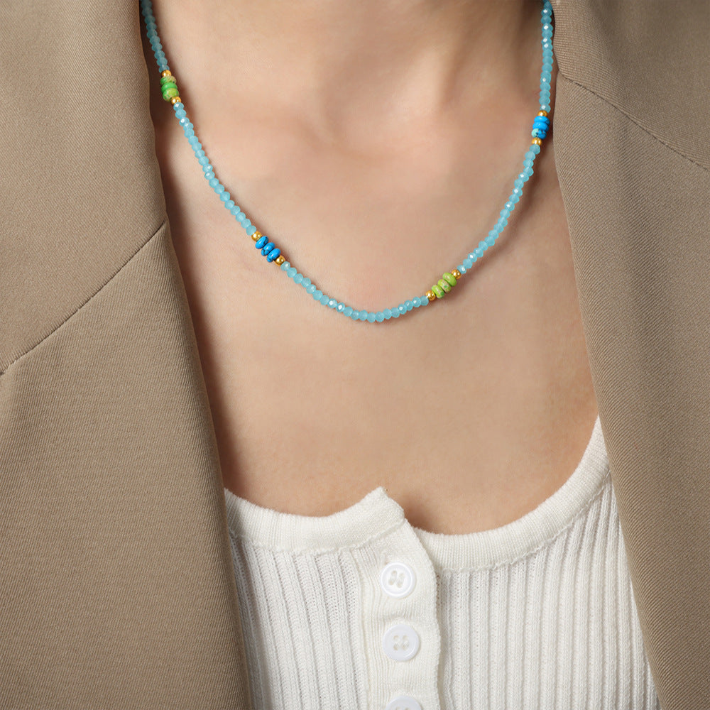 Retro new light luxury natural stone handmade beaded turquoise abacus bead necklace fashion
