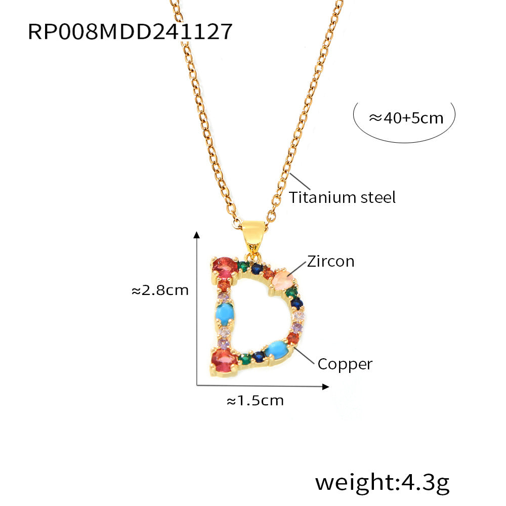 European and American cross-border copper micro-inlaid colored zircon 26 English letters personalized individual pendant niche hip-hop collarbone chain pp