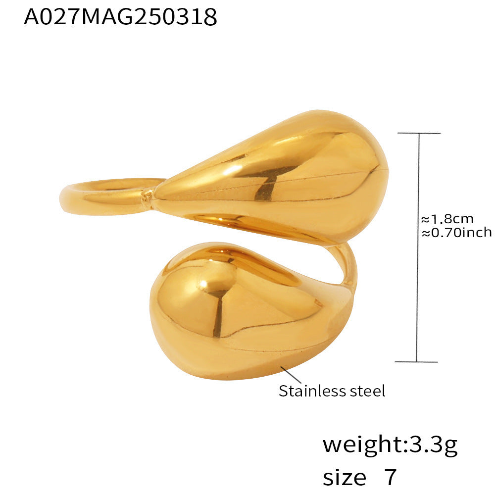 Stainless steel hollow opening comma water drop ring tail ring plated 18K real gold non-fading jewelry wholesale