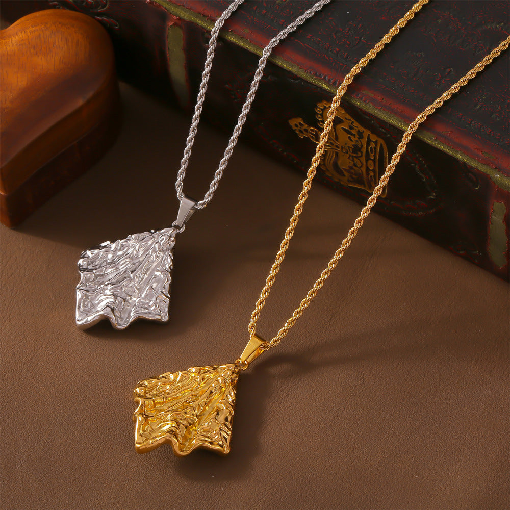 Retro niche personalized twist chain jewelry geometric folds texture design sense square brand pendant titanium steel necklace pp