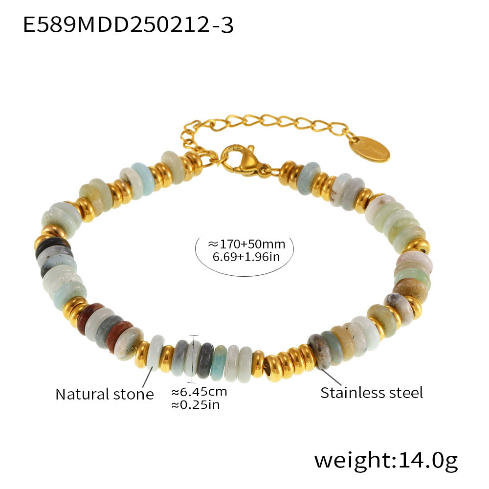 Natural stone abacus bead bracelet women's fashion light luxury titanium steel plated 18k gold versatile personality temperament chain decoration 99