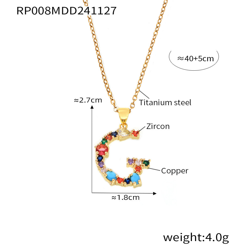European and American cross-border copper micro-inlaid colored zircon 26 English letters personalized individual pendant niche hip-hop collarbone chain pp