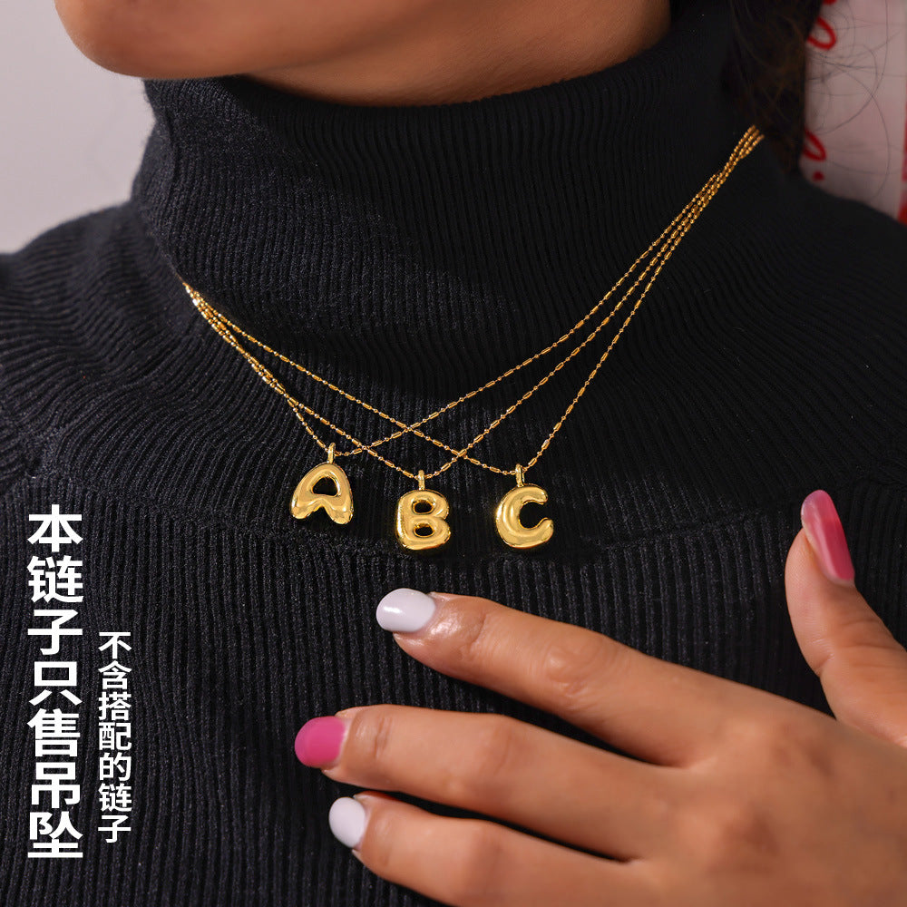 Hot Sale Glossy Bubble Balloon 26 English Letter Pendant Accessories Versatile Copper Gold Plated Jewelry 99