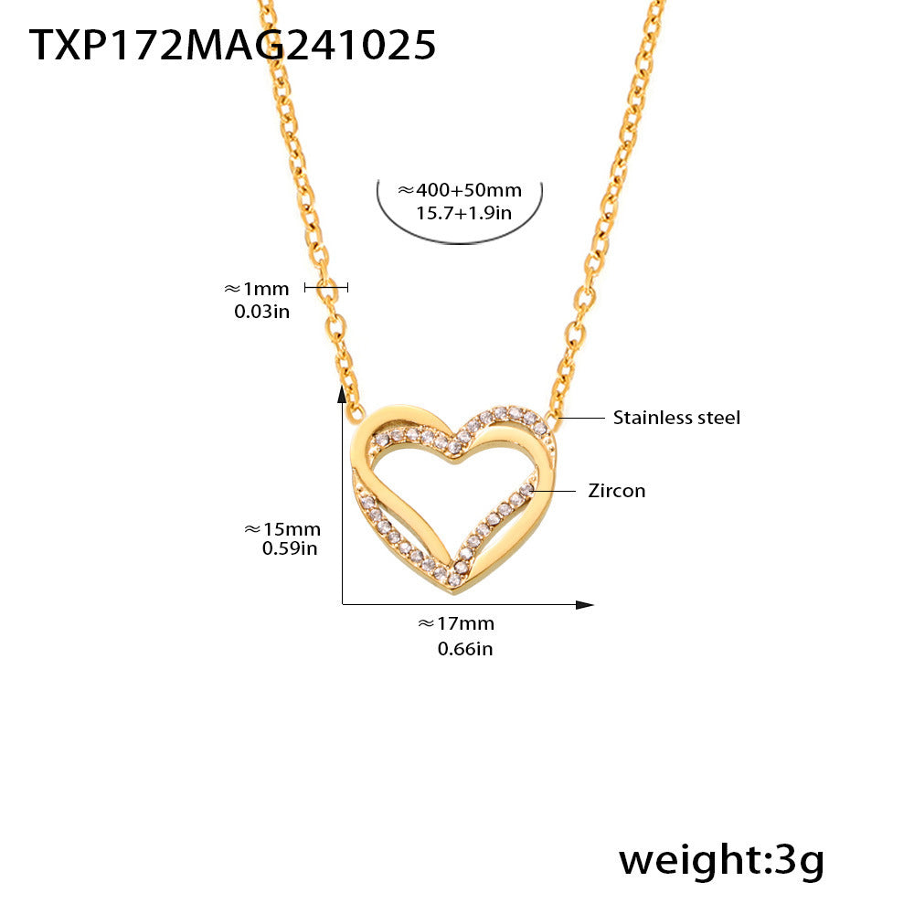 Light luxury double-layer love inlaid zircon collarbone necklace bracelet PVD plated real gold niche sweet set pp