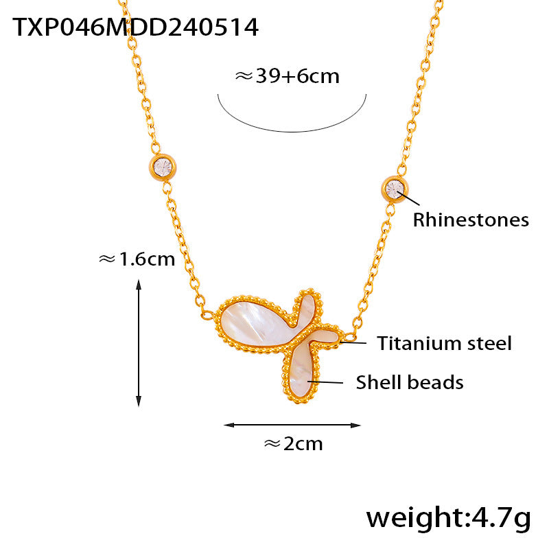 Elegant temperament gentle personality jewelry inlaid with white shell design butterfly pendant titanium steel gold-plated jewelry set