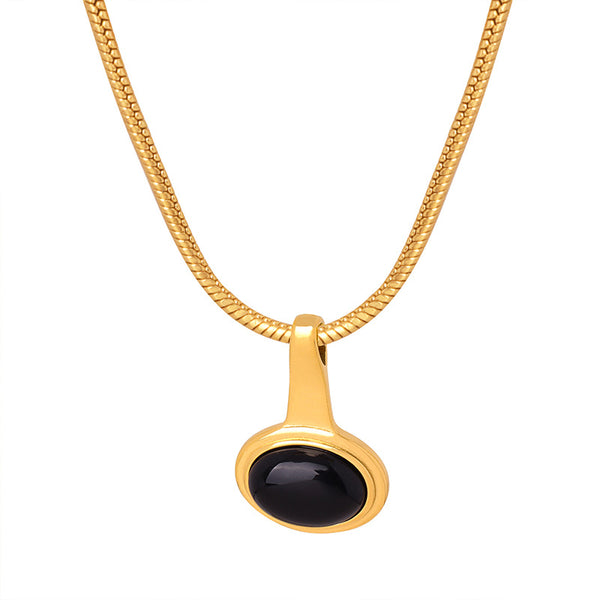 New retro light luxury fashion versatile titanium steel gold-plated glass bead pendant niche necklace jewelry design female pp