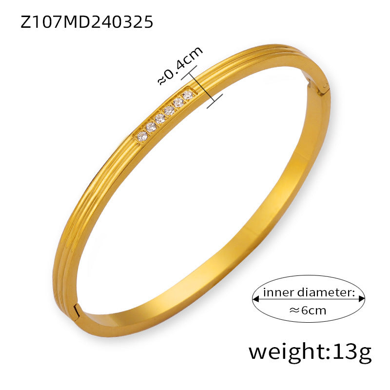 New Fashion Commuter Simple Personality Design Titanium Steel Gold Plated Diamond Niche Bracelet Jewelry Wholesale Female
