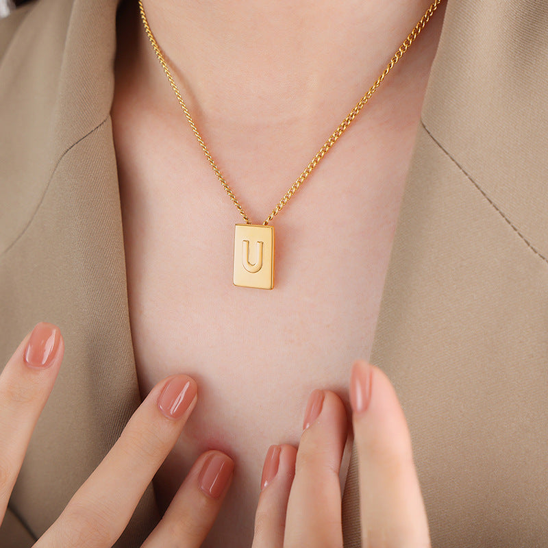 New personalized 26-letter chain square titanium steel gold-plated pendant jewelry women's spot wholesale