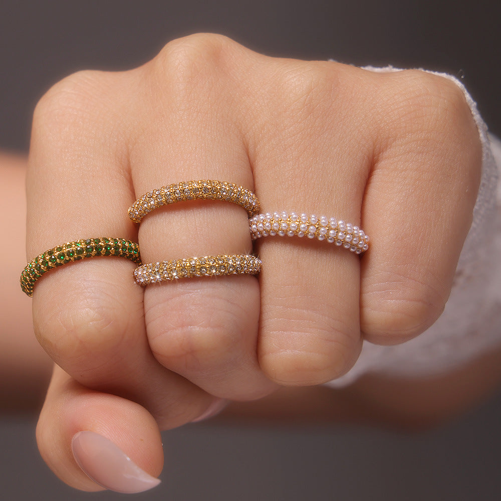 Fashion Bright Zircon Light Luxury Ring Stainless Steel PVD Electroplating Index Finger Ring Jewelry Wholesale Female