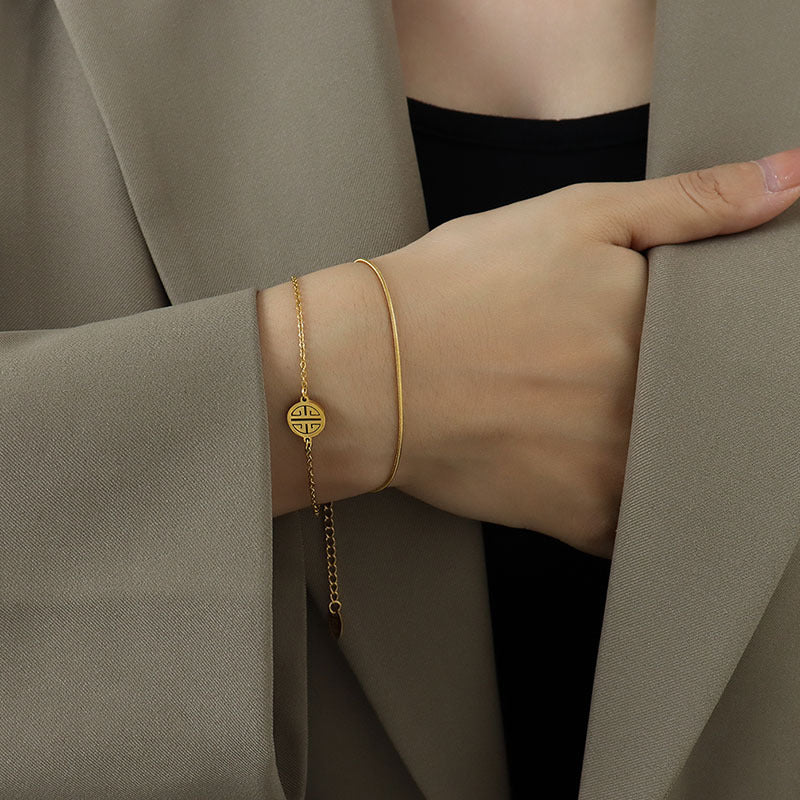 Bracelet Internet celebrity trendy round brand happy character double layer snake chain bracelet titanium steel 18k gold bracelet
