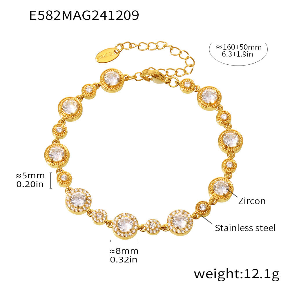 Stainless steel hand-inlaid super flash geometric zircon gypsy star bracelet combination PVD plated 18K gold color retention
