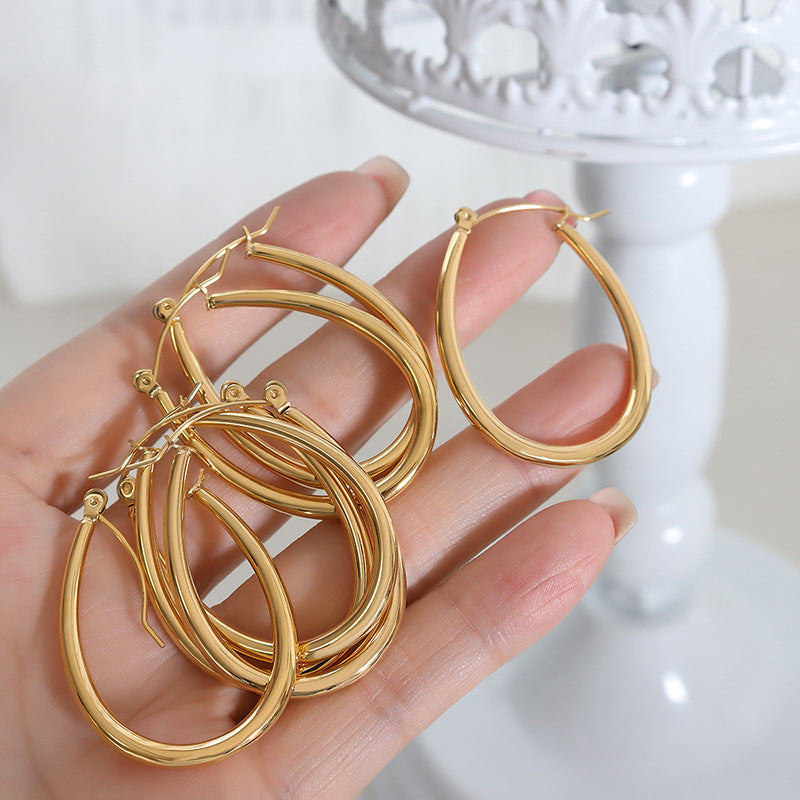 Plain ring titanium steel plated 18K gold U-shaped earrings femininity niche design versatile ear buckle earrings 99