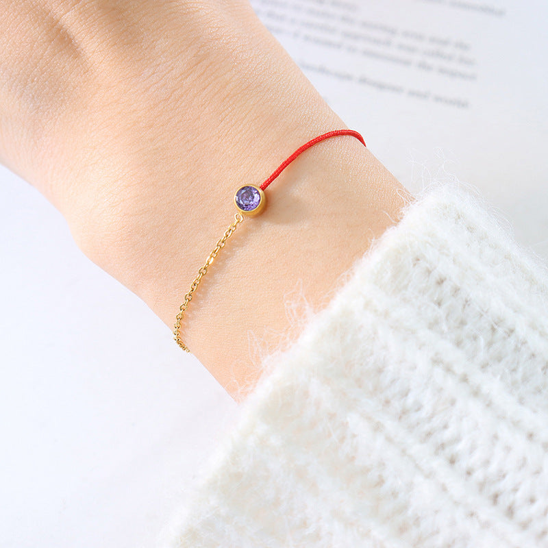 Fashion simple red rope bracelet men and women light luxury niche exquisite titanium steel gold-plated chain woven hand rope girlfriend versatile 99
