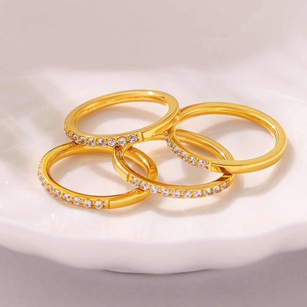 Zircon Fine Ring Stackable Jewelry Simple Titanium Steel 18K Gold Plated PVD Ring Women's 99
