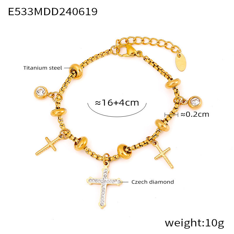 Retro niche personalized box chain jewelry multi-element pendant with diamond design titanium steel gold-plated bracelet 99