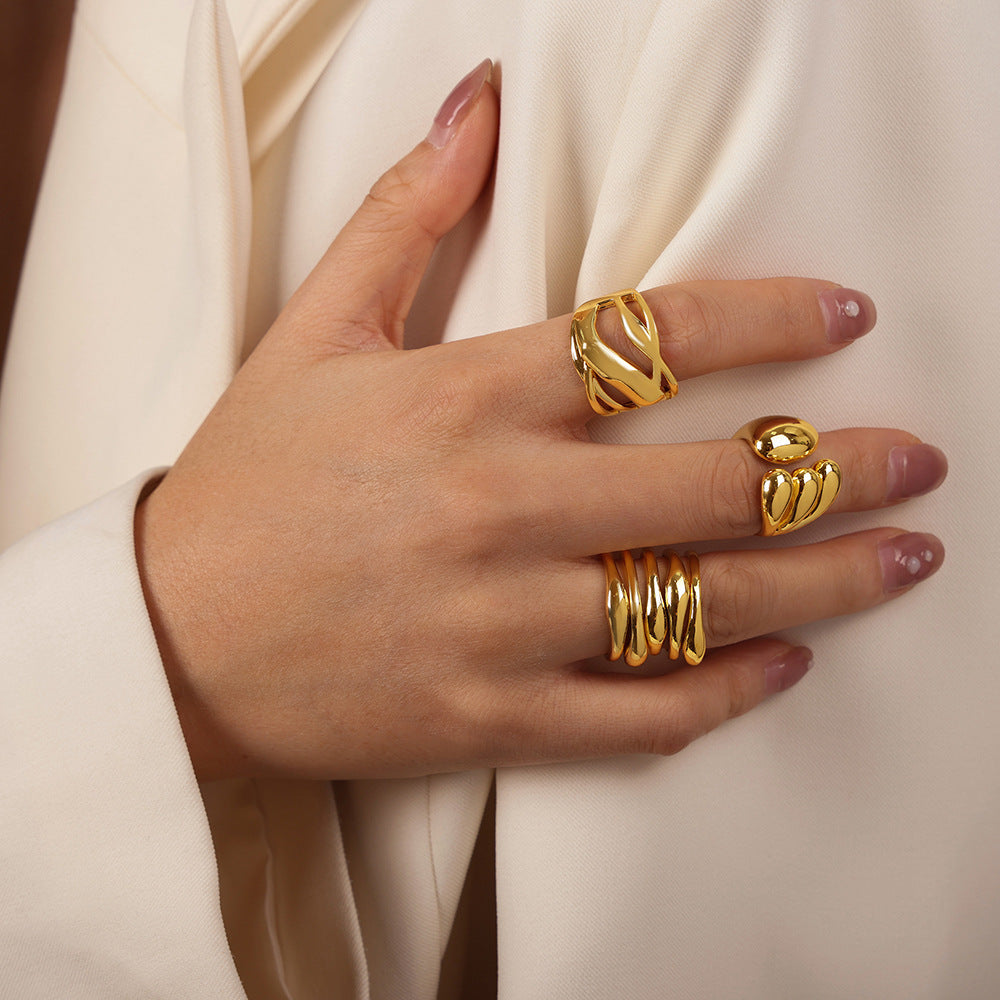 New cold wind simple niche design copper irregular opening ring fashionable personalized jewelry women
