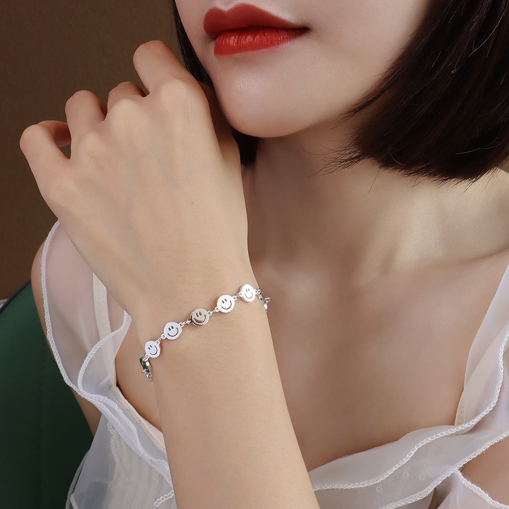 Stylish and simple smiling smiley face bracelet female student titanium steel trinket female cold wind jewelry