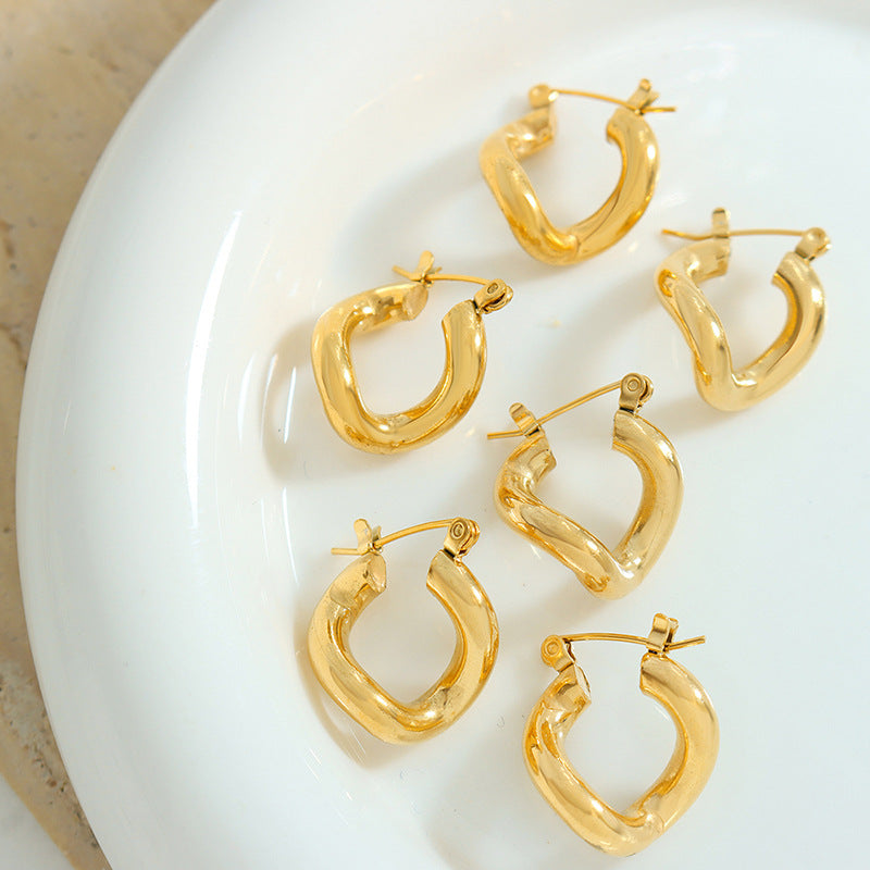 Marka style jewelry geometric twist special-shaped titanium steel plated 18k gold retro personality niche earrings