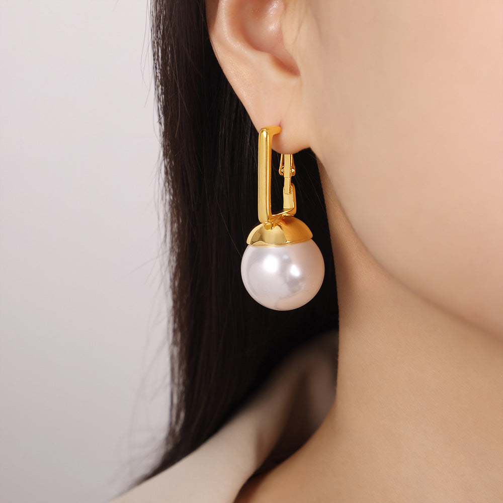 New personalized versatile exaggerated design titanium steel gold-plated bead pendant earrings jewelry women