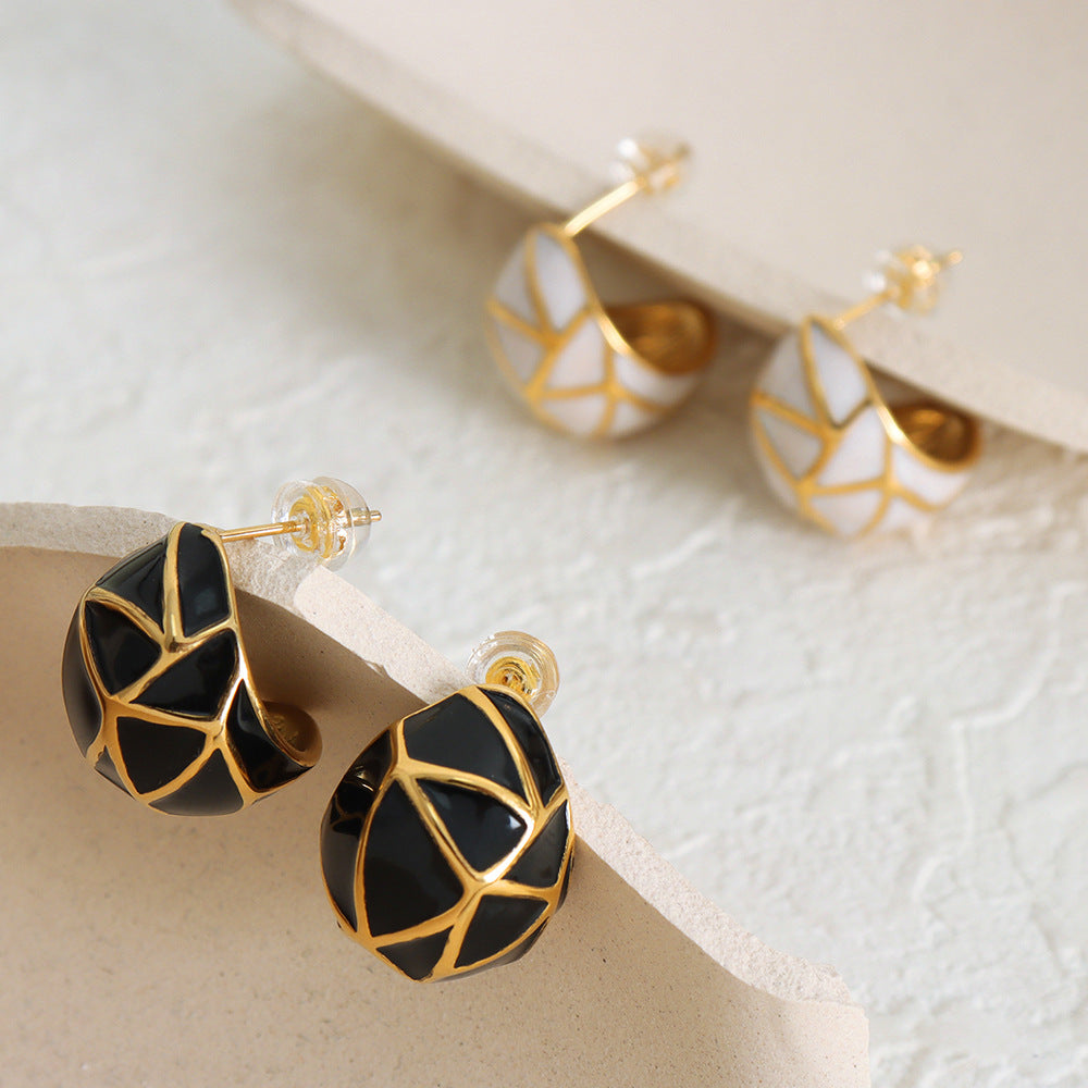New high-end niche design geometric color glaze dripping oil titanium steel non-fading earrings jewelry women