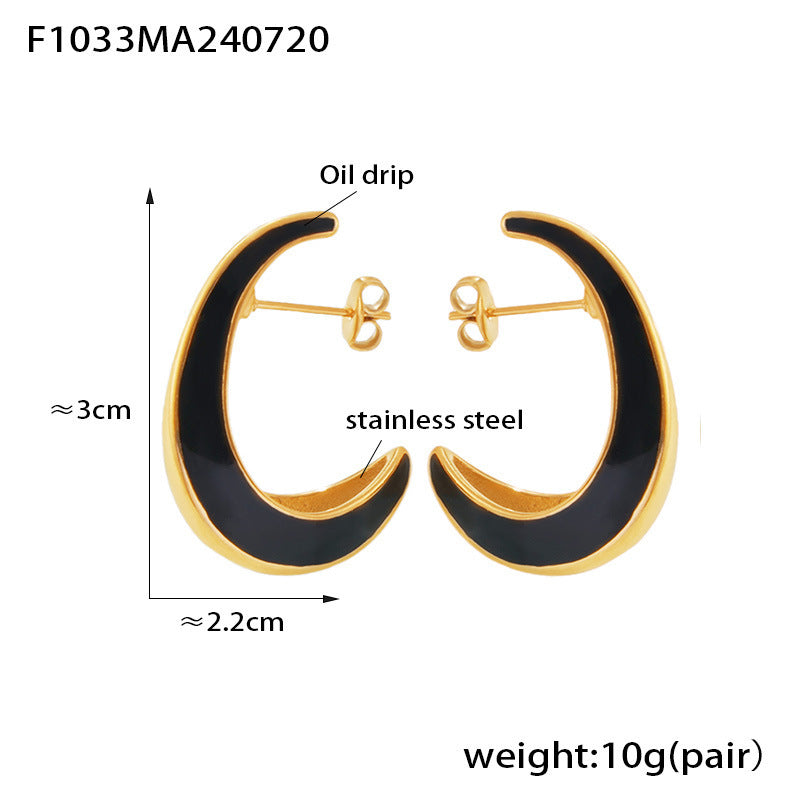 Chic style crescent moon shape inner hollow surface dripping earrings stainless steel plated 18k gold light luxury earrings