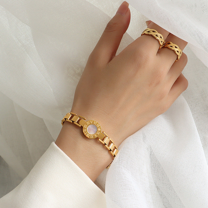 Premium niche Roman numerals watch disc shell bracelet women ins titanium steel gold-plated personalized jewelry 99