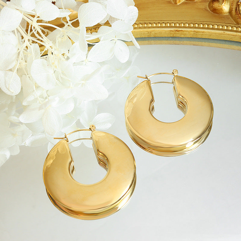 New exaggerated temperament niche design U-shaped earrings titanium steel plated 18K gold stainless steel women's jewelry