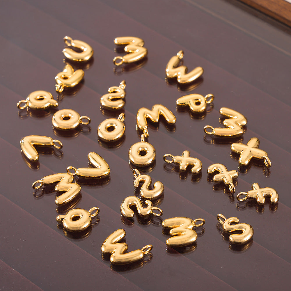 Hot Sale Glossy Bubble Balloon 26 English Letter Pendant Accessories Versatile Copper Gold Plated Jewelry 99