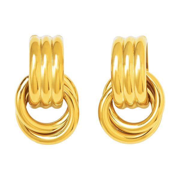 Stainless steel double ring C-shaped pattern high-gloss earrings PVD electroplating 18k real gold color-preserving niche earrings women's 99