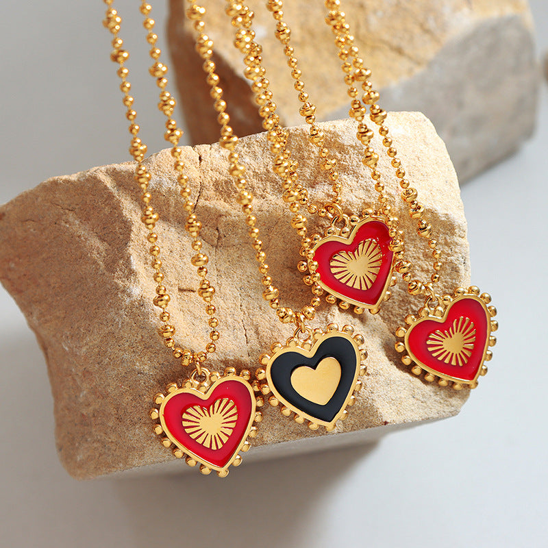 Accessories, double-sided red and black peach heart oil drop pendant necklace, simple light luxury love creative fashion