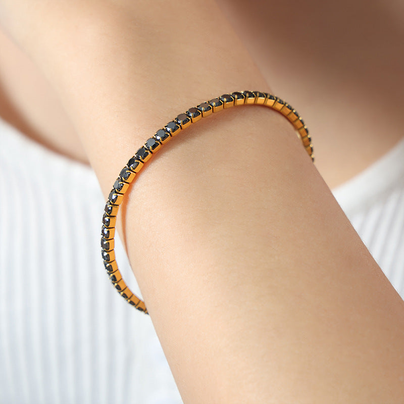 New high-end light luxury full of zircon niche design titanium steel gold-plated personalized bracelet women's jewelry wholesale