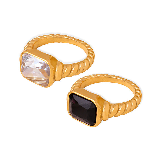 Internet celebrity textured inlaid shining section rectangular zircon light luxury personality high sense titanium steel ring 99