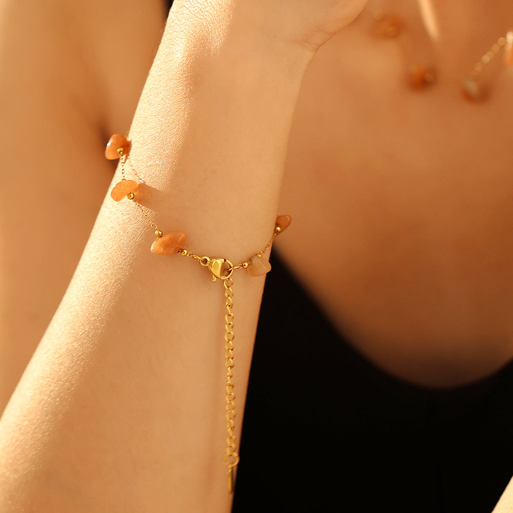 Niche irregular natural gravel collarbone necklace temperament bracelet stainless steel candy color jewelry set pp