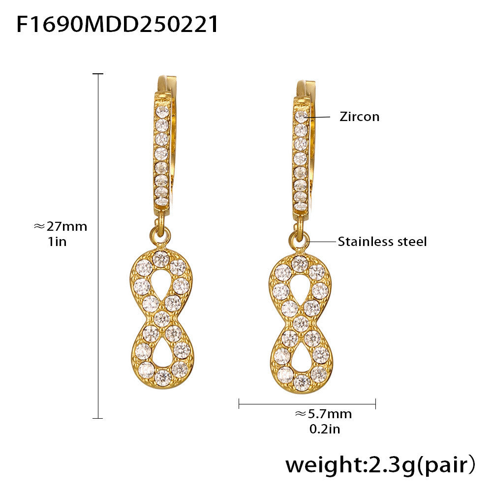 Stainless steel inlaid zircon full diamond earrings multi-element earrings plated with 18k gold color retention exquisite earrings combination