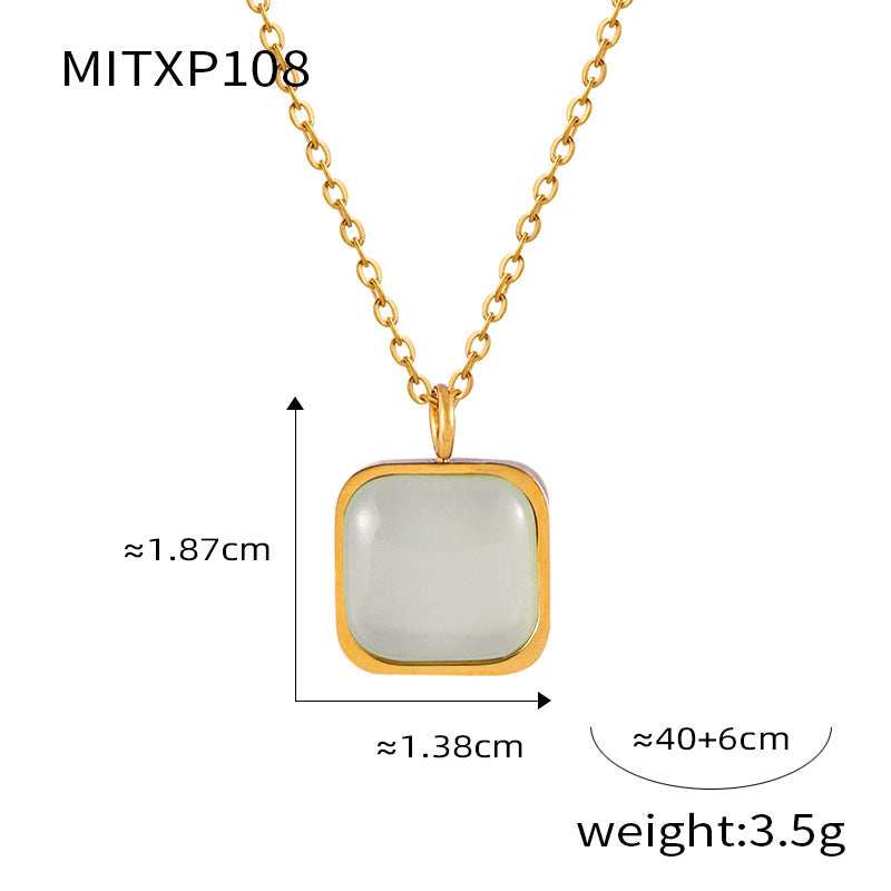 Cold wind temperament elegant jewelry geometric square brand resin design pendant titanium steel jewelry set