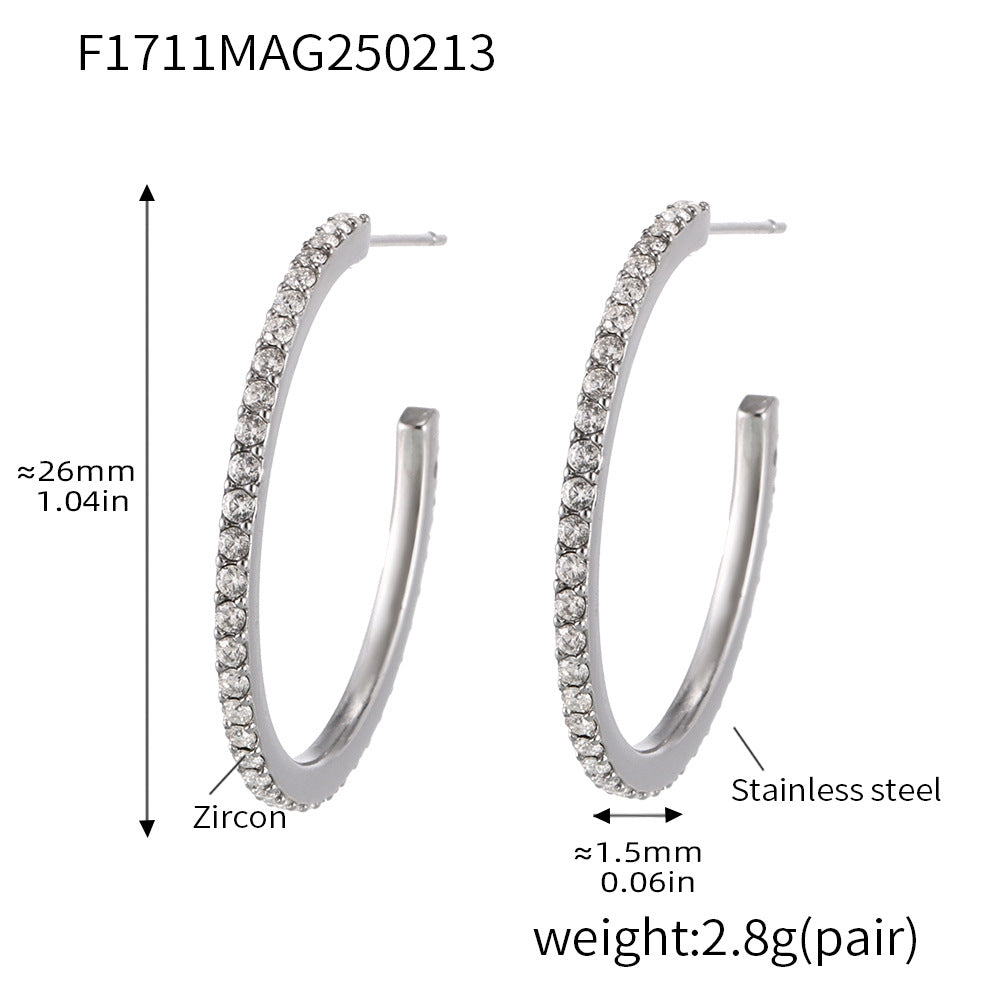 Fine titanium steel inlaid zircon earrings fashion light luxury personalized temperament earrings spot wholesale