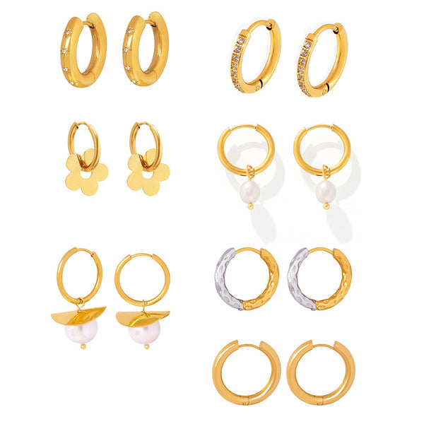 Stainless steel niche personality temperament versatile earrings fashion light luxury ear buckle plated 18k real gold jewelry women 99