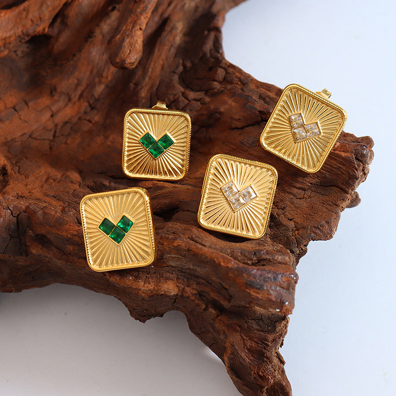 Women's niche design titanium steel square brand heart pendant necklace personalized fashion earrings gold-plated jewelry set