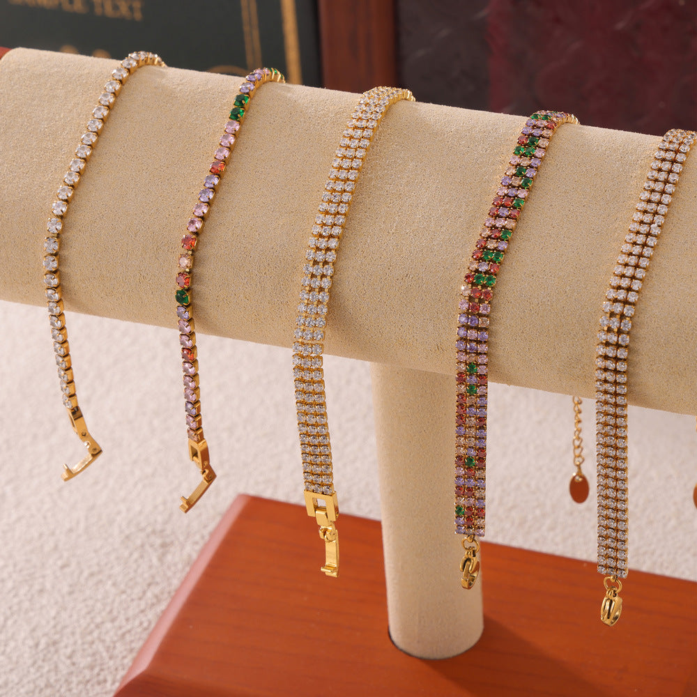 Light luxury cold wind elegant temperament versatile jewelry personality full of colored zircon design titanium steel bracelet