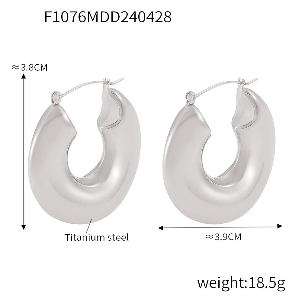 Hot-selling niche personality versatile U-shaped jewelry geometric line weaving design titanium steel glossy earrings