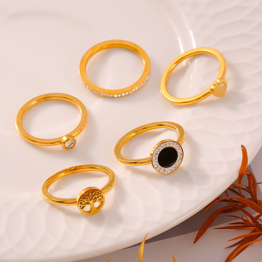 Jewelry, Tree of Life smooth titanium steel plated 18K real gold ring, love belt diamond tail ring, spot wholesale pp