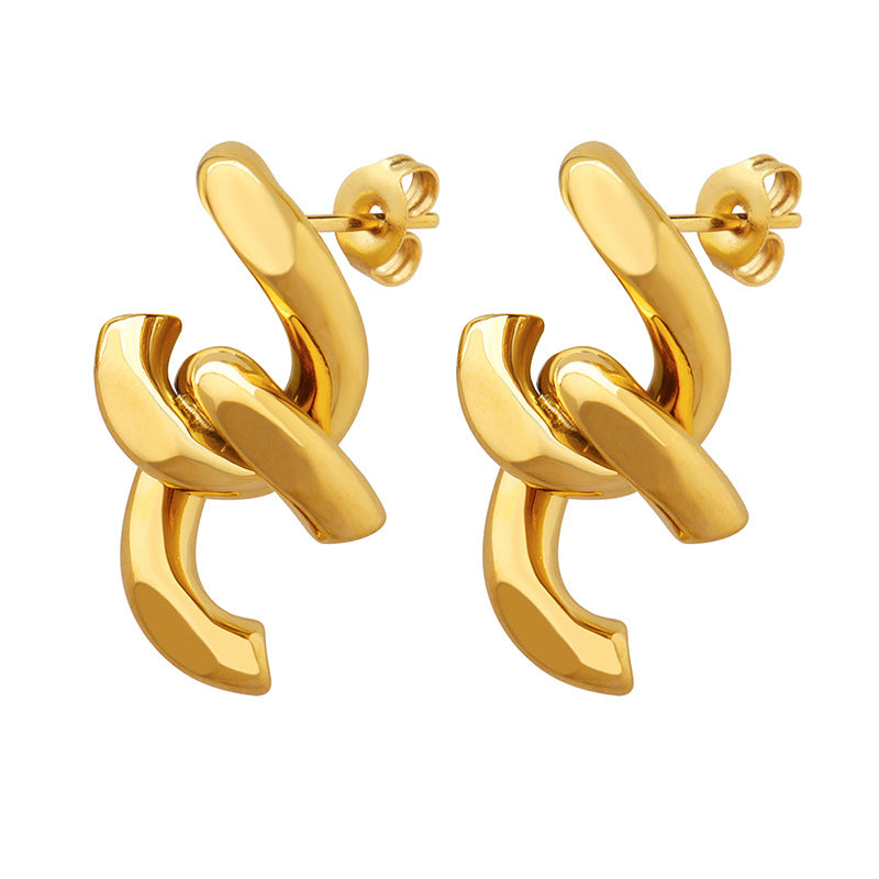 Chain splicing stud earrings women's titanium steel plated 18k gold earrings personalized ins cold wind earrings wholesale F393pp