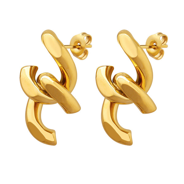 Chain splicing stud earrings women's titanium steel plated 18k gold earrings personalized ins cold wind earrings wholesale F393pp