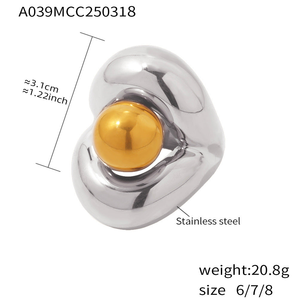 Double-layer electric European and American style round bead ring does not fade stainless steel 18k real gold fashion exaggerated index finger ring