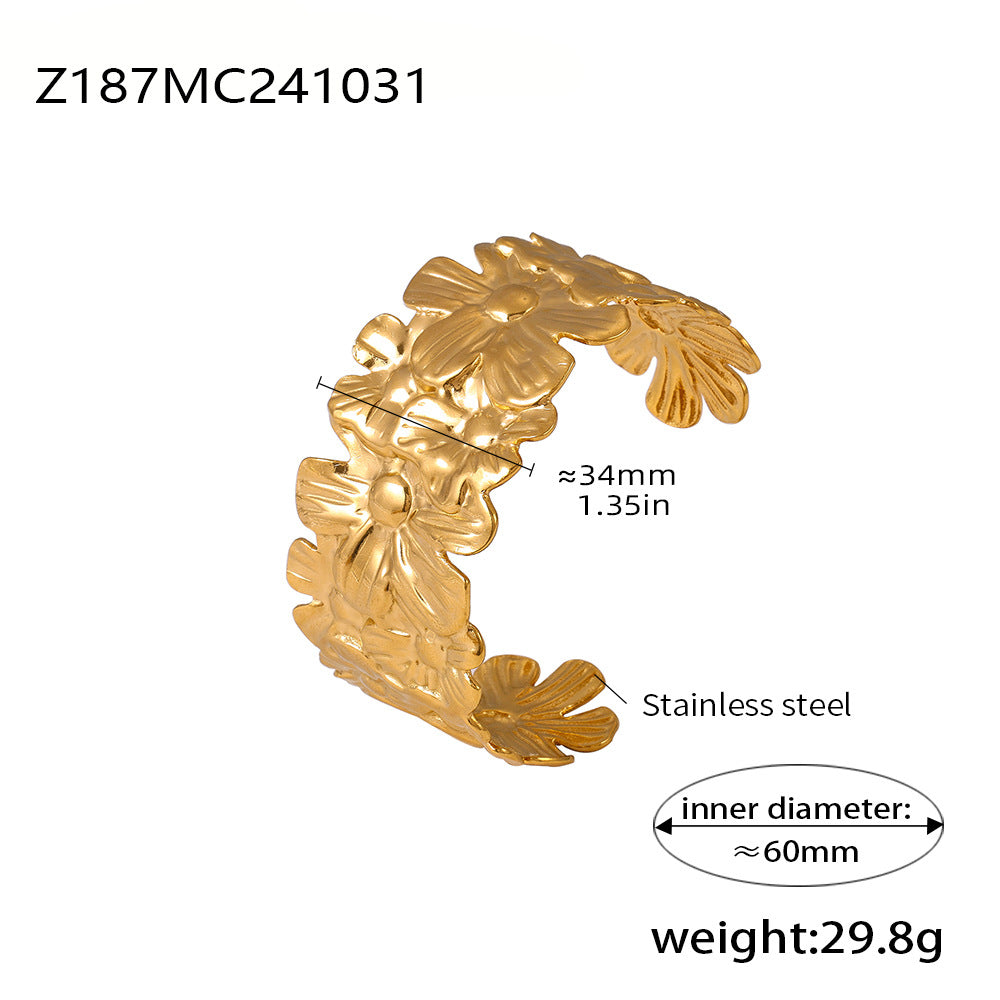 Flower Hollow Opening Bracelet Stainless Steel 18K Gold Cross-border Fashion Adjustable Jewelry Combination Spot 99