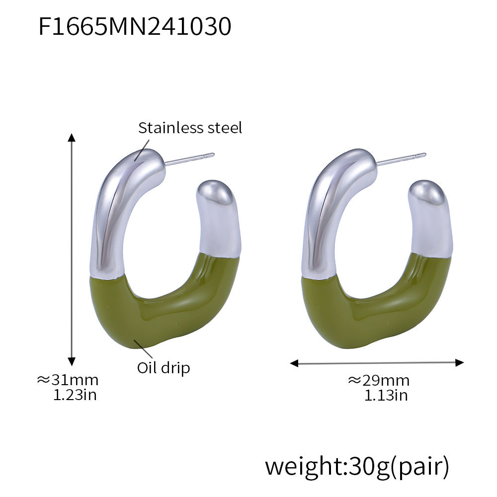 Geometric C-shaped half-drop oil stud earrings niche temperament versatile stainless steel plated 18k gold earrings women